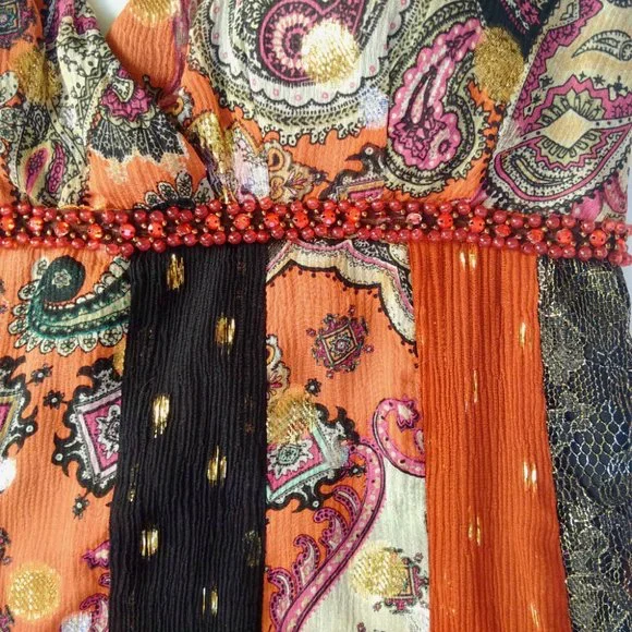 NWT Muse Empire Waist Silk Crepe Lace Multicolor Multi Pattern Knee Leng… - Picture 4 of 10